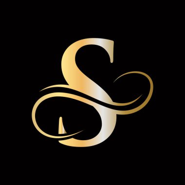 Altın Lüks Renkli S Harfi Logosu ve Monogram Tasarımı. S Harfi İlk Lüks Logo Şablonu. S Logosu Altın Kavram