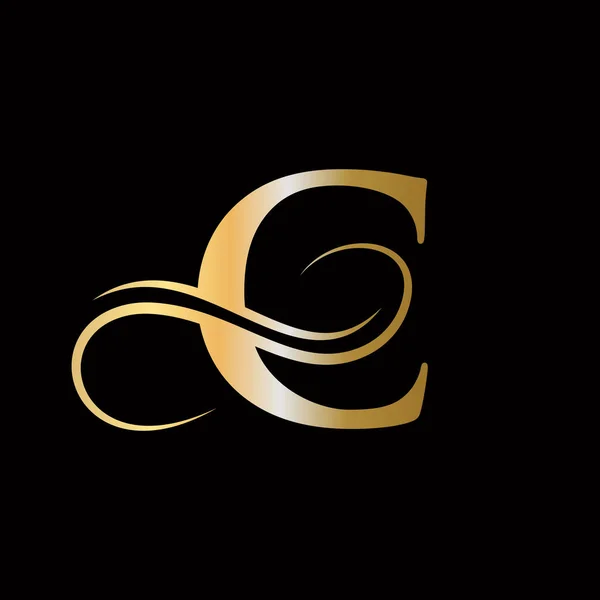 C标志黄金概念 C字母标志与黄金奢华的色彩和专题设计 C字母首字母假名模板 — 图库矢量图片