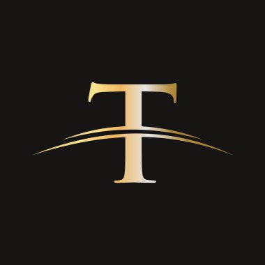 T Logosu Tasarım Şablonu. T logotype şirketinin ilk harfi. Renkli altın desenli tasarım. İş ve şirket kimliği için modern T Logosu Tasarımı