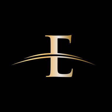 E Logo Tasarım Şablonu. İlk harf E logotype şirketi. Renkli altın desenli tasarım. İş ve şirket kimliği için Modern E Logo Tasarımı