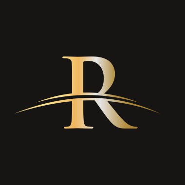 R Logosu Tasarım Şablonu. İlk harf R logotype şirketi. Renkli altın desenli tasarım. İş ve şirket kimliği için modern R Logosu Tasarımı