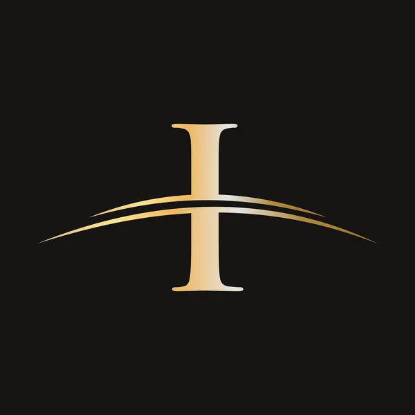 Carta Inicial Logotipo Nome Empresa Colorido Design Swoosh Ouro Design —  Vetores de Stock