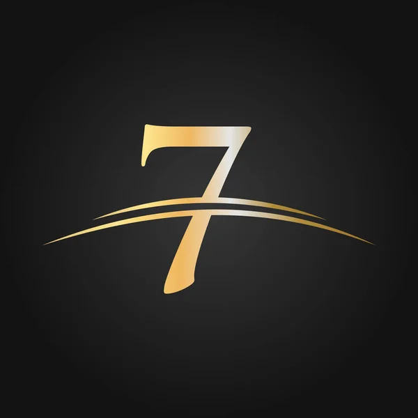 首字母7标识公司名称彩色黄金Swoosh设计为业务和公司身份 7标志设计豪华模板 — 图库矢量图片