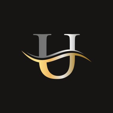 U Logosu Altın Kavram. Altın Lüks Renkli ve Monogram Tasarımlı U Letter Logosu. U Harfi Başlangıç Lüks Logo Şablonu