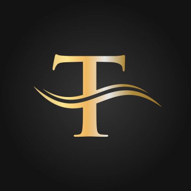 T Harfi İlk Lüks Logo Şablonu. T Logosu Altın Kavram. Altın Lüks Renkli ve Monogram Tasarımlı T Harfi Logosu