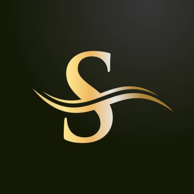 S Harfi İlk Lüks Logo Şablonu. S Logosu Altın Kavram. S Harfi Logosu Altın Lüks Renk ve Monogram Tasarımı