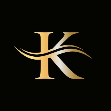 K Logosu Altın Kavram. Altın Lüks Renkli ve Monogram Tasarımlı K Harfi Logosu. K Harfi Başlangıç Lüks Logo Şablonu