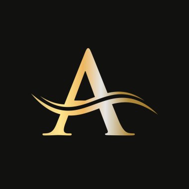 Bir Harf İlk Lüks Logo Şablonu. Altın Logo Konsepti. Altın Lüks Renkli ve Monogram Tasarımlı Bir Harf Logosu