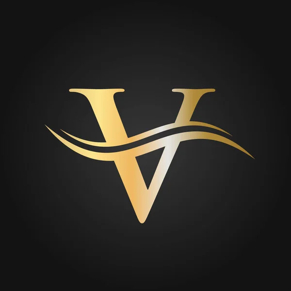 Vletter Initial Luxurious Logo Template 약자이다 컨셉트 Letter Logo Golden — 스톡 벡터