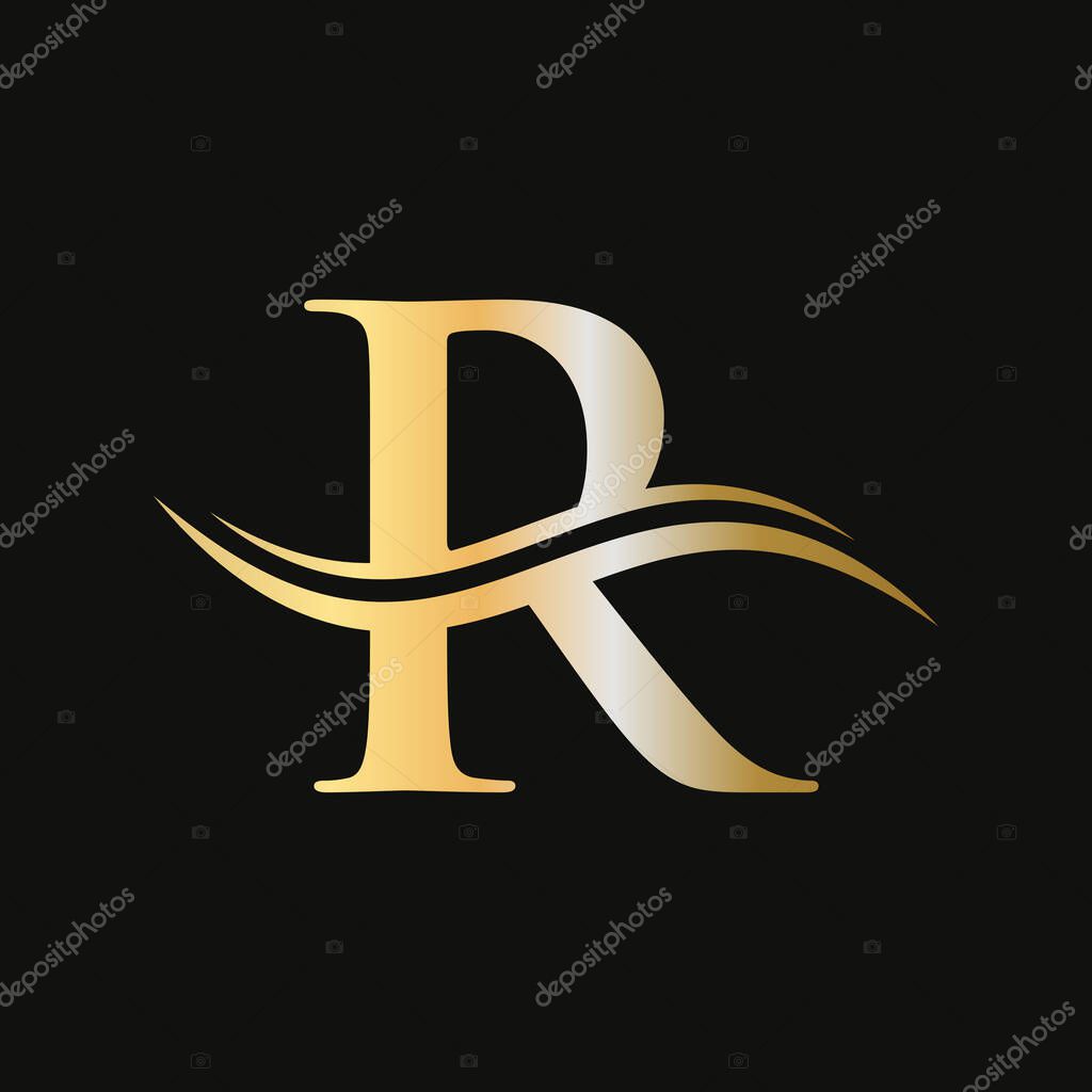 R Logo Golden Concept. R Letter Logo with Golden Luxury Color and Monogram Design. R Letter Initial Luxurious Logo Template
