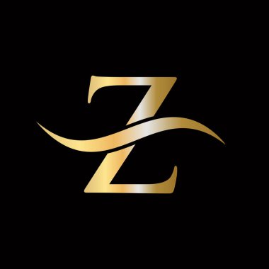 Modern Z Logosu Altın Kavram. Altın Lüks Renkli ve Monogram Tasarımlı Z Harfi Logosu. İlk Z Harfi Lüks Logo Şablonu