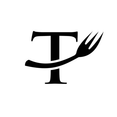 T harfi üzerinde restoran logosu şablonu. T harfi restoran logosu tasarımı.
