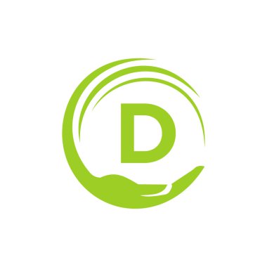 D harfi üzerindeki Charity Logo Şablonu İlk Birlik Vakfı İnsan Logosu İşareti. D harfi şablonlu Birlik Ekibi Çalışma Logosu Tasarımı