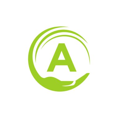 Charity Logo Şablonu A harfi üzerinde. İlk Birlik Vakfı İnsan Logosu İşareti. Birlik Ekibi Çalışma Logosu Şablonu ile Tasarımı