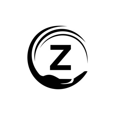 Z harfindeki Charity Logo Şablonu. İlk Birlik Vakfı İnsan Logosu İşareti. Z Harfi Şablonlu Birlik Ekibi Çalışma Logosu Tasarımı