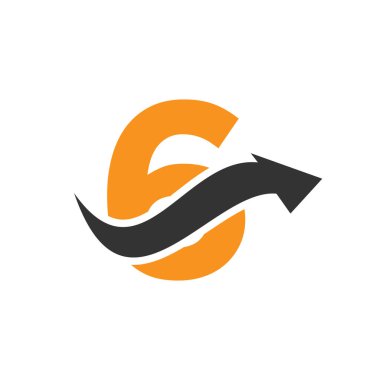 İlk 6 logosu, Harf 6 ve Finansal Ok Kombinasyon İşareti. 6 Harf Kavramının Finans Logosu. Pazarlama ve Finansal İş Logosu