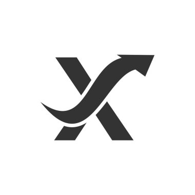 X harfi logosu, X harfi ve Finansal Ok Kombinasyon İşareti. X Harfi Konseptinin Finans Logosu. Pazarlama ve Finansal İş Logosu
