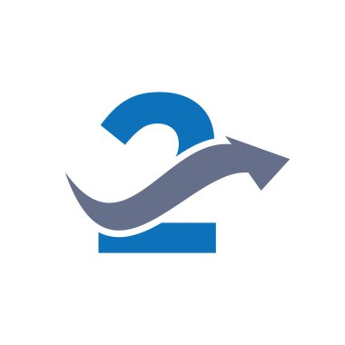 İlk 2 logosu, Harf 2 ve Finansal Ok Kombinasyon İşareti. 2 Harf Kavramının Finans Logosu. Pazarlama ve Finansal İş Logosu