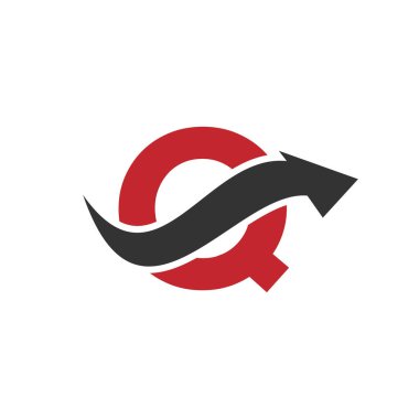 Q harfinin baş harfi, Q harfi ve Finansal Ok Kombinasyon İşareti. Q harfinin finans logosu. Pazarlama ve Finansal İş Logosu