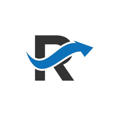 R harfi logosu, R harfi ve Finansal Ok Kombinasyon İşareti. R harfi kavramının finans logosu. Pazarlama ve Finansal İş Logosu