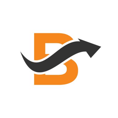 B harfi logosu, B harfi ve Finansal Ok Kombinasyon İşareti. B harfi konseptinin finans logosu. Pazarlama ve Finansal İş Logosu