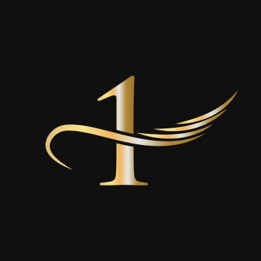 Harf 1 Logo Tasarım Şablonu. 1. Mektup Logotype İş ve Şirket Kimlik Vektörü Altın, Moda, Kanat Konsepti