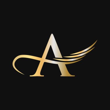 A harfi logo tasarım şablonu. Bir Mektup Logotype İş ve Şirket Kimlik Vektörü Altın, Moda, Kanat Konsepti