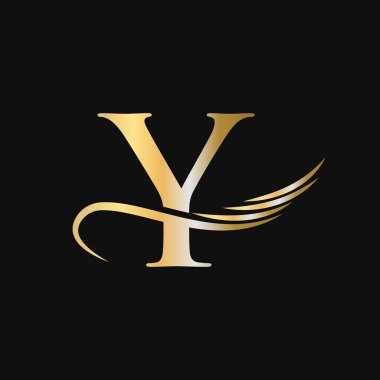 Y harfi logo tasarım şablonu. Y Harfi Logotype İş ve Şirket Kimlik Vektörü Altın, Moda, Kanat Konsepti