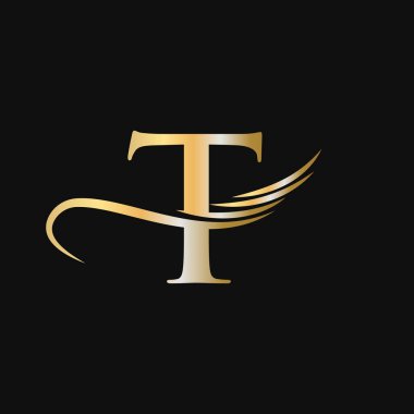 T harfi logo tasarım şablonu. T Mektup Logotype Şirketi ve Şirket Kimlik Vektörü Altın, Moda, Kanat Konsepti