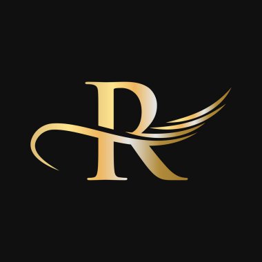 R harfi logo tasarım şablonu. R Mektup Logotype Şirketi ve Şirket Kimlik Vektörü Altın, Moda, Kanat Konsepti
