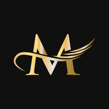 M harfi logo tasarım şablonu. M Mektup Logotype İş ve Şirket Kimlik Vektörü Altın, Moda, Kanat Konsepti