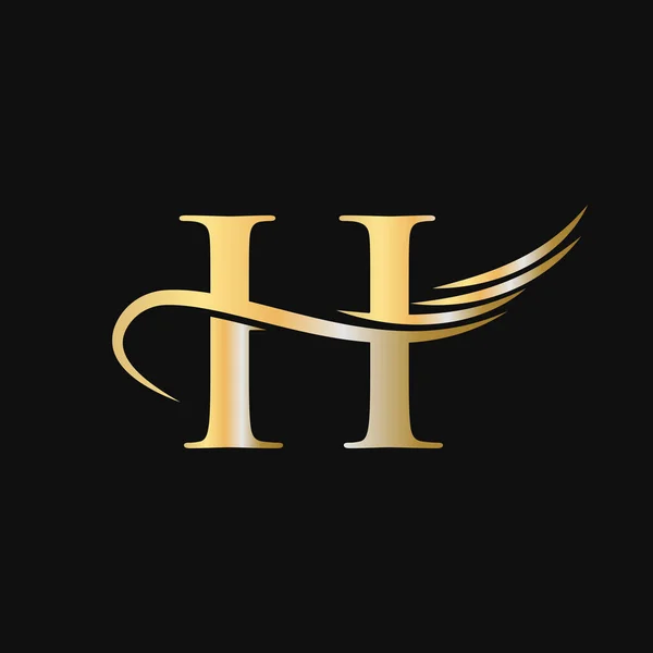 文字Hロゴデザインテンプレート H文字のロゴタイプビジネスとゴールデンと会社のアイデンティティベクトル ファッション 翼の概念 — ストックベクタ