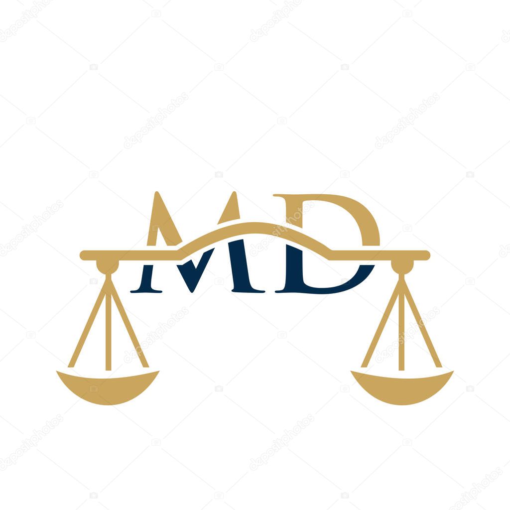 Law Firm Letter MD Logo Design. Lawyer, Justice, Law Attorney, Legal, Lawyer Service, Law Office, Scale, Law firm, Attorney Corporate Business MD Initial Letter Logo Template