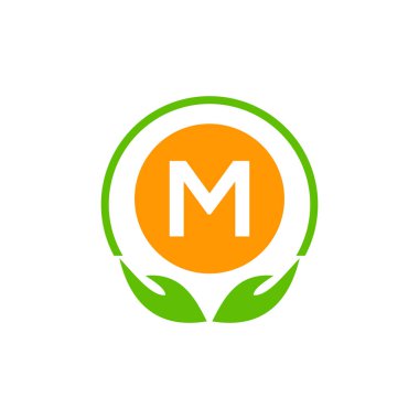 M harfi üzerine sağlık ikonu tıbbi eczane logosu, M logosu şablonlu yardım logosu.