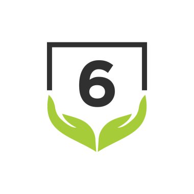 Altıncı harf üzerinde Yardım Elleri Logosu Tasarım Şablonu. Bakım, Paylaşım, Yardım, Sağlık, Bağış Örgütü 6 Logottip Tasarım