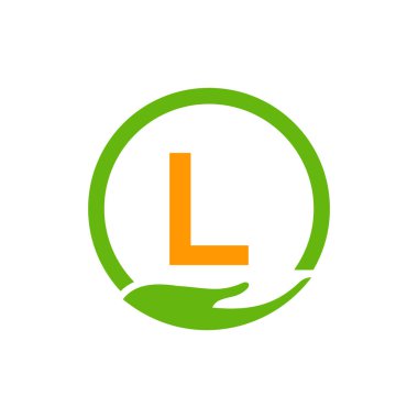 L harfi üzerinde Yardım Elleri Logosu Tasarım Şablonu Bakım, Paylaşım, Yardım, Sağlık, Bağış Örgütü L Logotype Tasarımı