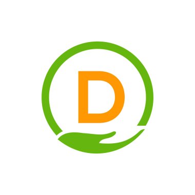 Hayır Kurumu D harfi üzerindeki logoyu kontrol ediyor. Bakım, Paylaşım, Yardım, Sağlık, Bağış Örgütü D Logotip Tasarım