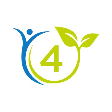 Letter 4 Health Care Logo Design. Medical Logo Template. Bio, Fitness, Human Health Logo On Letter 4 Vector Sign