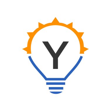 Y harfi elektrik logosu, Y harfi ampul vektör şablonu. Çevre Enerjisi Elektrik, Fikir, İlham, Enerji Geri Dönüşümü Konsepti
