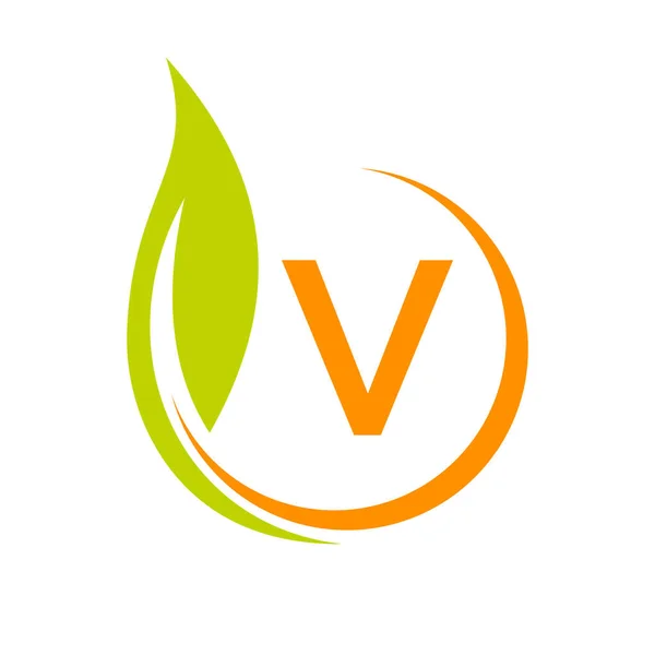 Logotipo Etiqueta Produto Natural Saudável Modelo Letra Carta Eco Amigável — Vetor de Stock