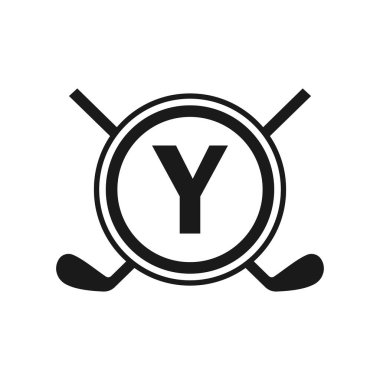 Y harfi vektör şablonunda hokey logosu. Amerikan Buz Hokeyi Turnuvası Spor Takımı Rozet Logosu