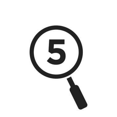 5. harf vektör şablonunda arama logosu. 5. Logo Tasarımı Üzerine Büyüteç. Yakınlaştır, Bul, İmzala Konsepti