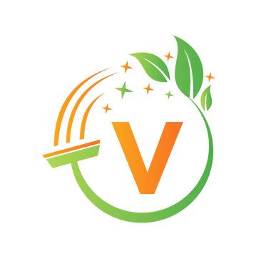 Temizlik Servisi, V harfinin üzerindeki kadın logosu, V harfiyle yeni temizlenmiş logo şablonu.