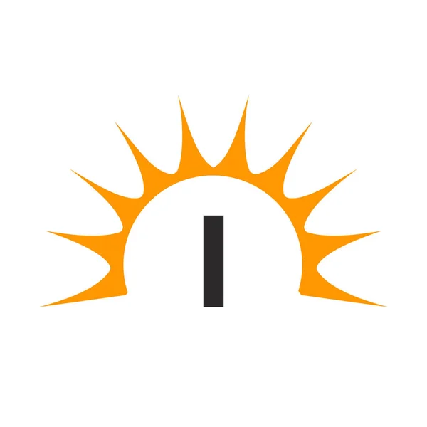 Güneş Logosu Harfi Üzerinde Harfi Şablonlu Güneş Simgesi Vektör Tasarımı — Stok Vektör