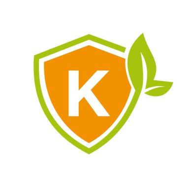 K harfi vektör şablonunda Eko Yaprak Tarım Logosu. Çevre İşareti, Tarım, Buğday Çiftliği, Kırsal Kır Çiftliği, Doğal Hasat Konsepti