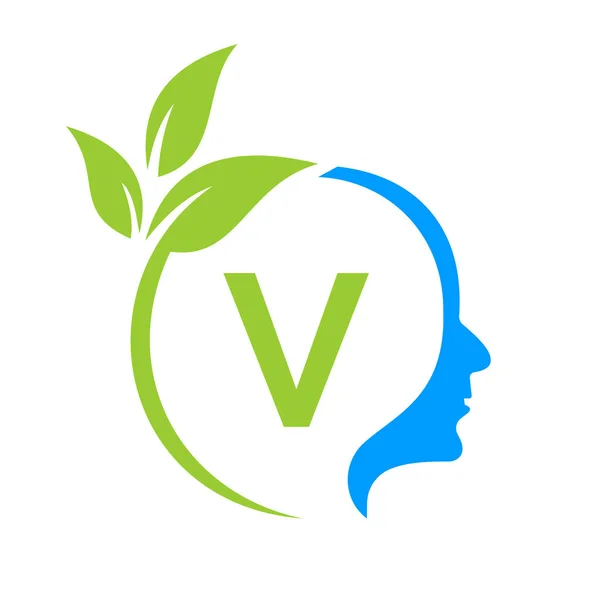 Cérebro Árvore Pequena Carta Logo Design Modelo Sinal Cabeça Folha — Vetor de Stock