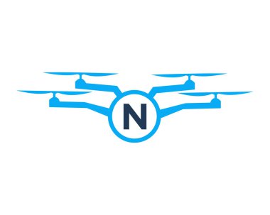 Drone Logo Tasarımı Harf N konseptinde. Fotoğraf Drone Vektör Şablonu