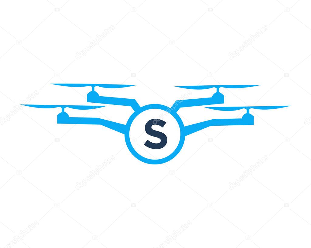Drone Logo Design On Letter S Concept. Photography Drone Vector Template