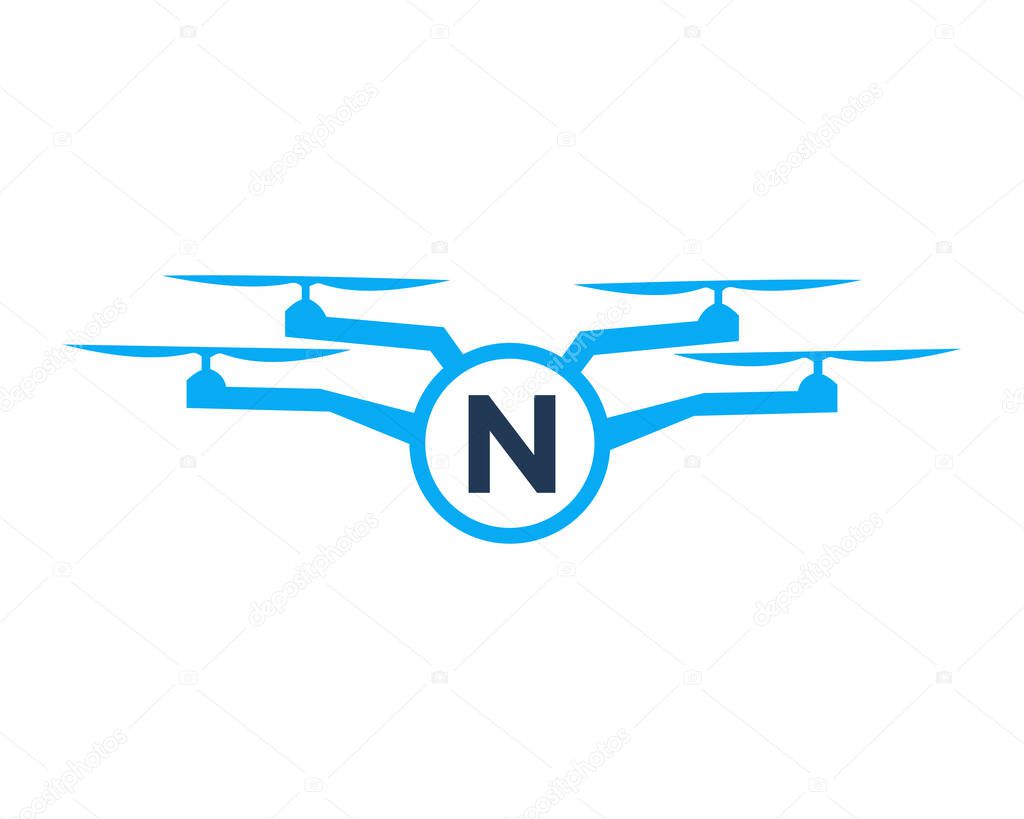 Drone Logo Design On Letter N Concept. Photography Drone Vector Template