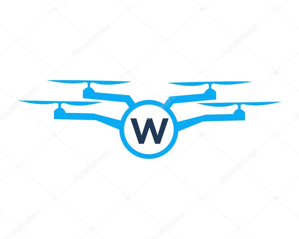 Drone Logo Design On Letter W Concept. Photography Drone Vector Template
